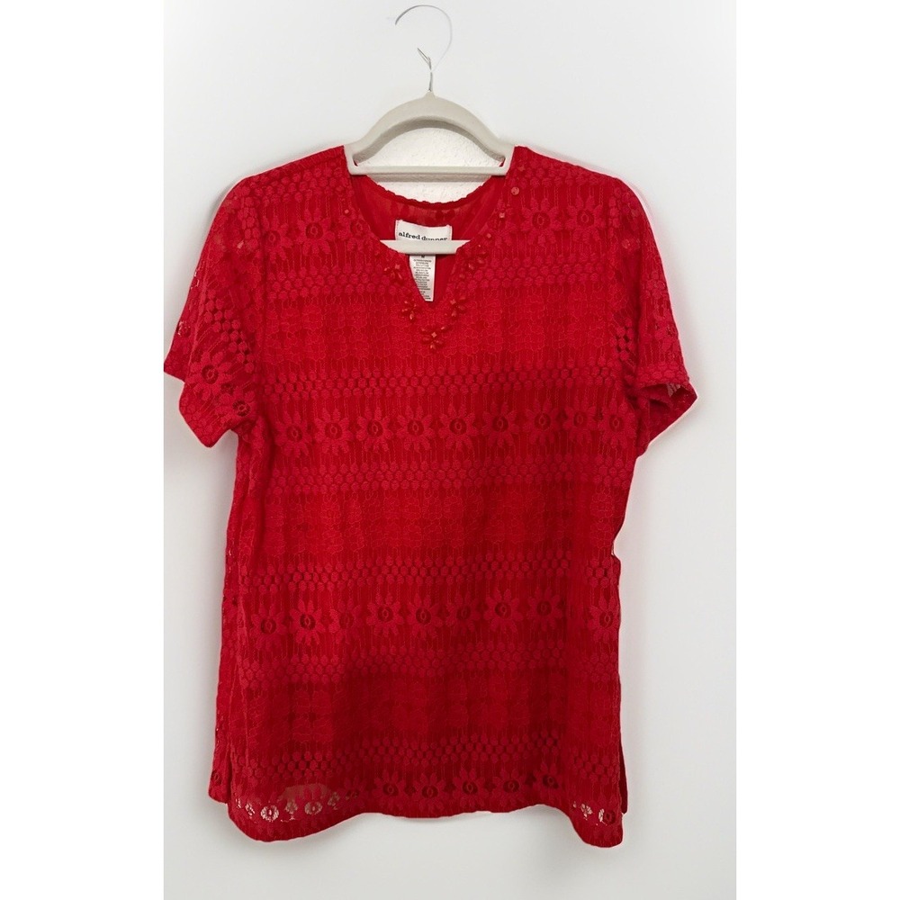 Alfred Dunner Red Lace Top MP Woman's Love‎ Red NWT